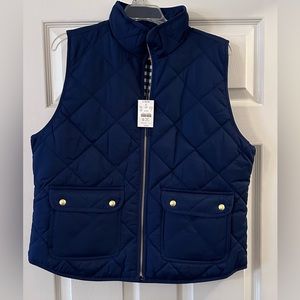 NWT J. Crew Puffer Vest With Snap Pockets-Navy, Size L